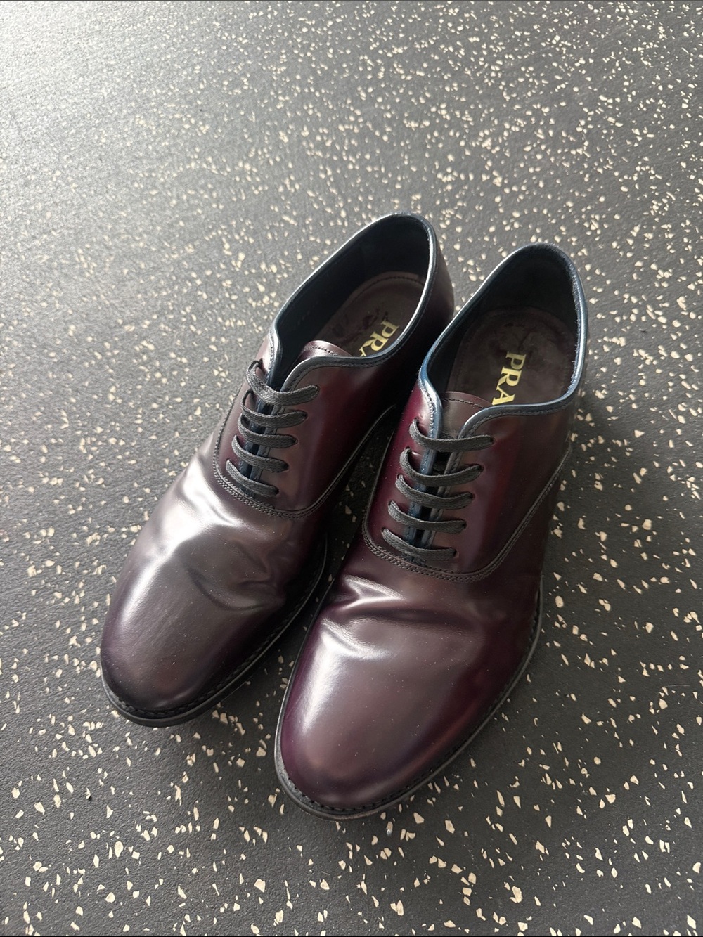 Prada Men's Derby Shoes in Deep Bordeaux and Black Trim